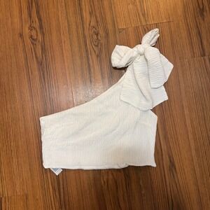 Topshop White Seersucker One Shoulder Bow Crop Top Textured Summer Blouse